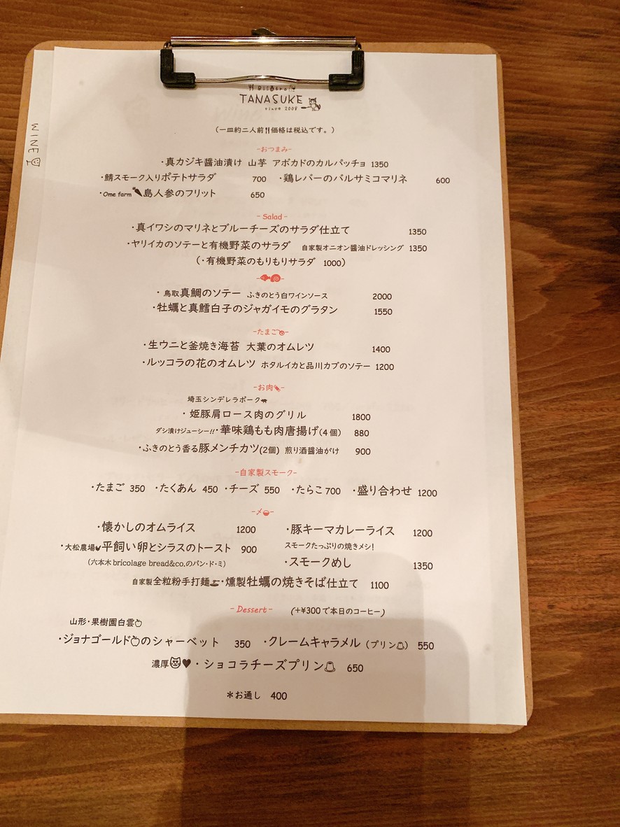 TANASUKE menu 1