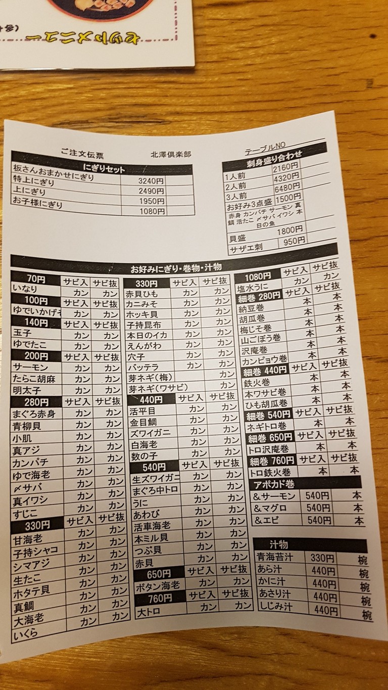 Kitazawa Club menu 4