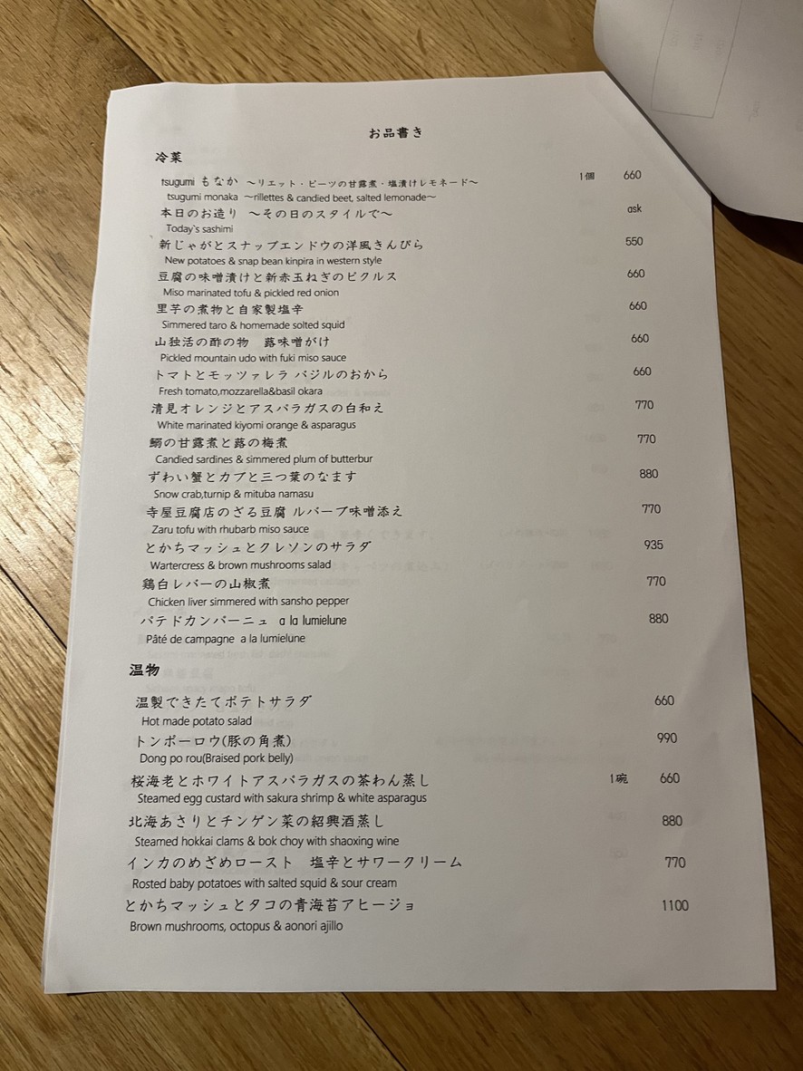 Izakaya Tsugumi Higashiazabu (tsugumi) menu 1