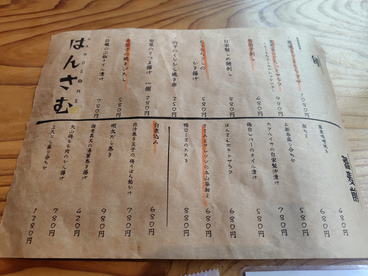 Soba-mae Sakaba Minamiguchi no Handsome menu 2