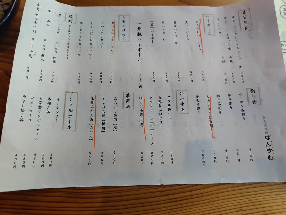 Soba-mae Sakaba Minamiguchi no Handsome menu 5