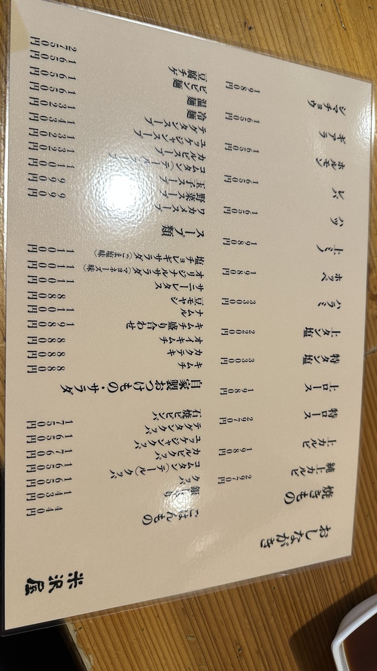 Yonezawaya menu 1
