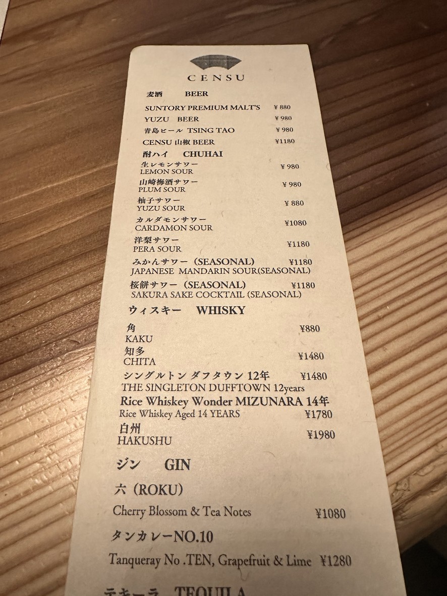 CENSU TOKYO menu 5