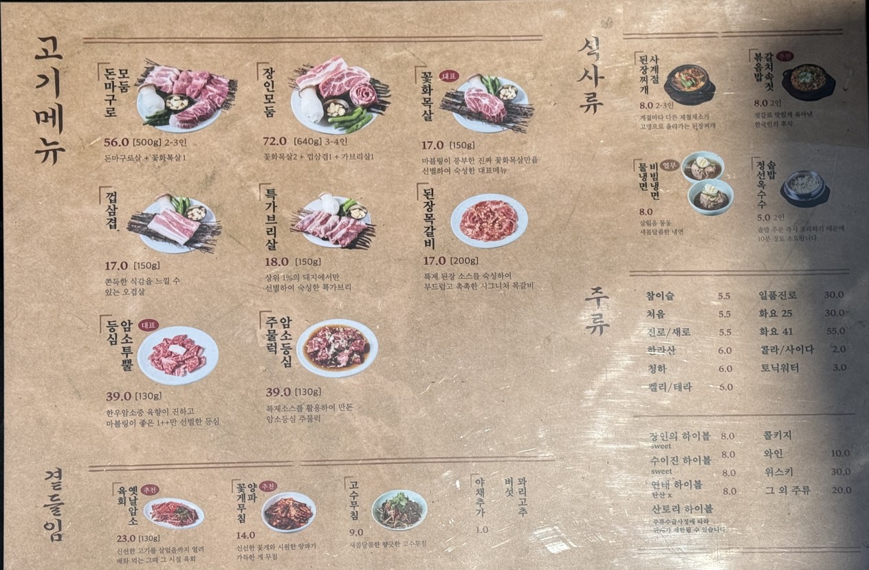 Janginmojip Central Branch menu 1