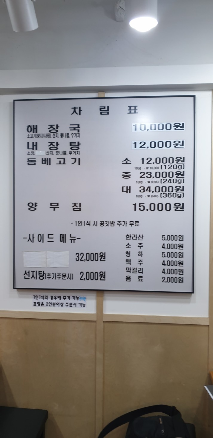 Jeju Eunhee Haejangguk, sucursal de Shindorim menu 1