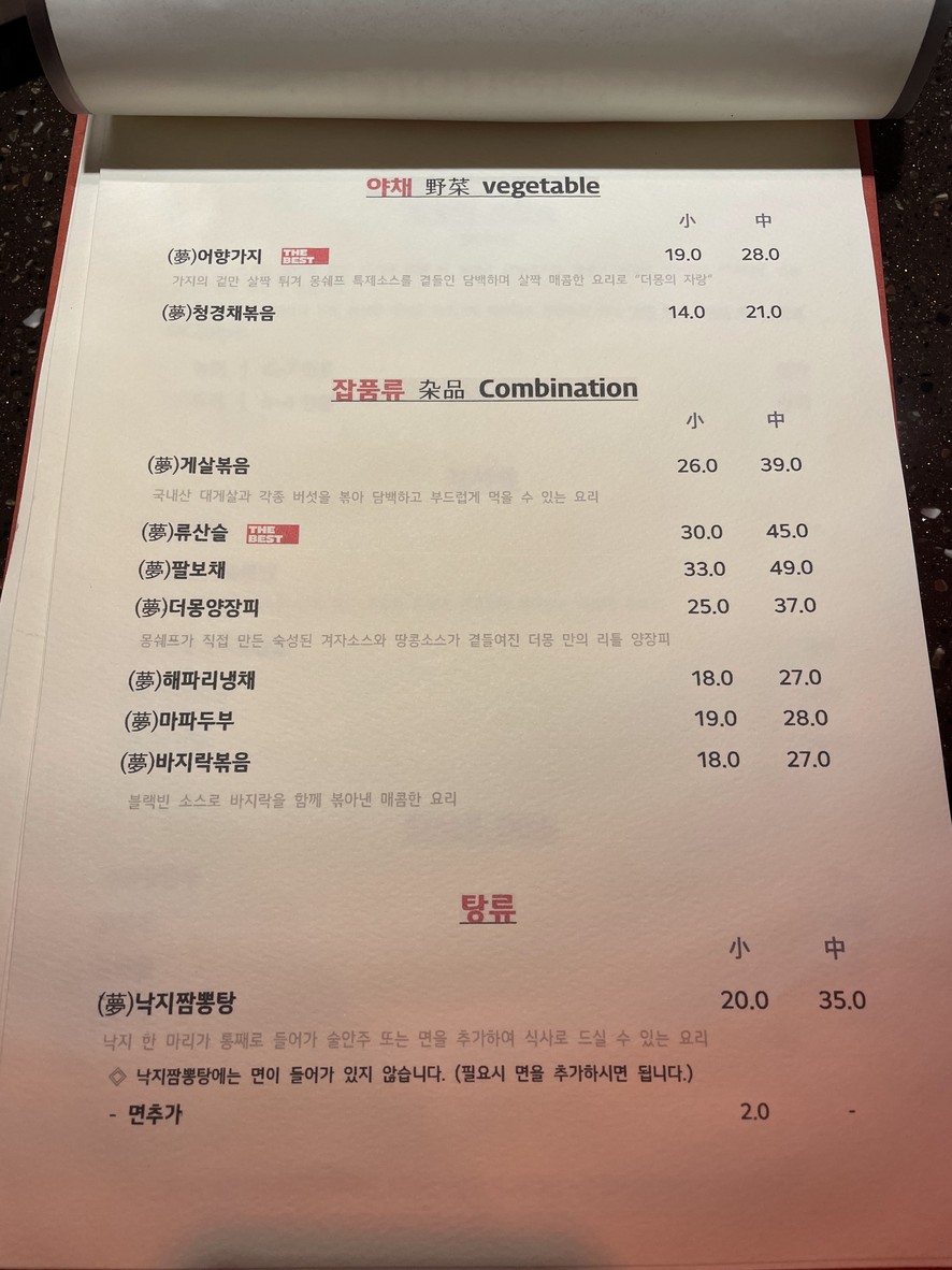The Mong menu 2