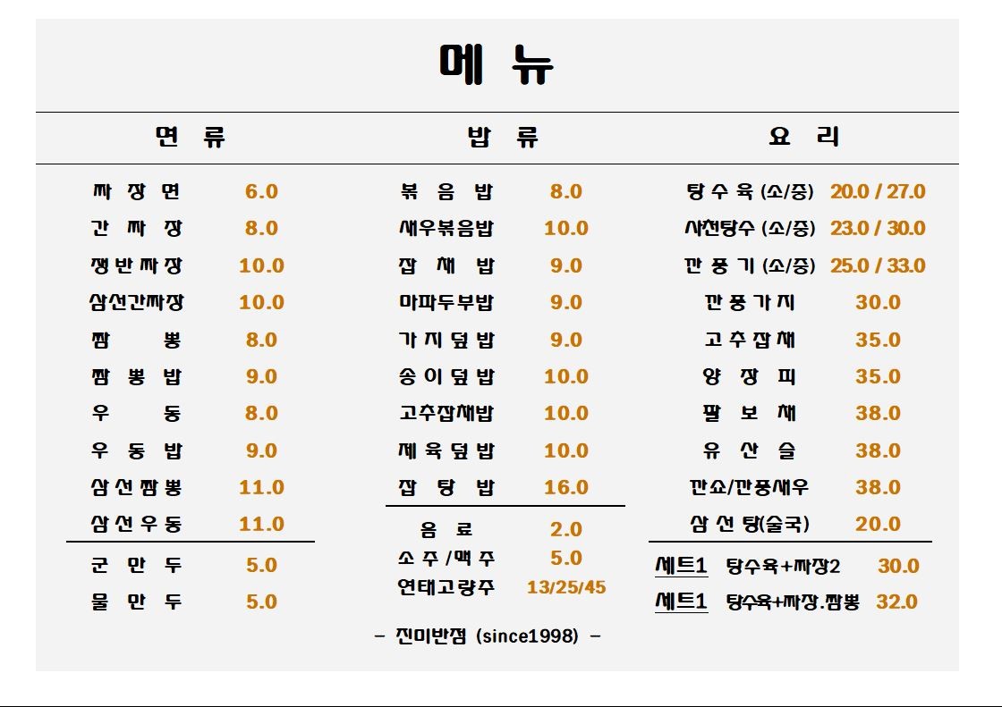 Jinmibanjeom menu 1