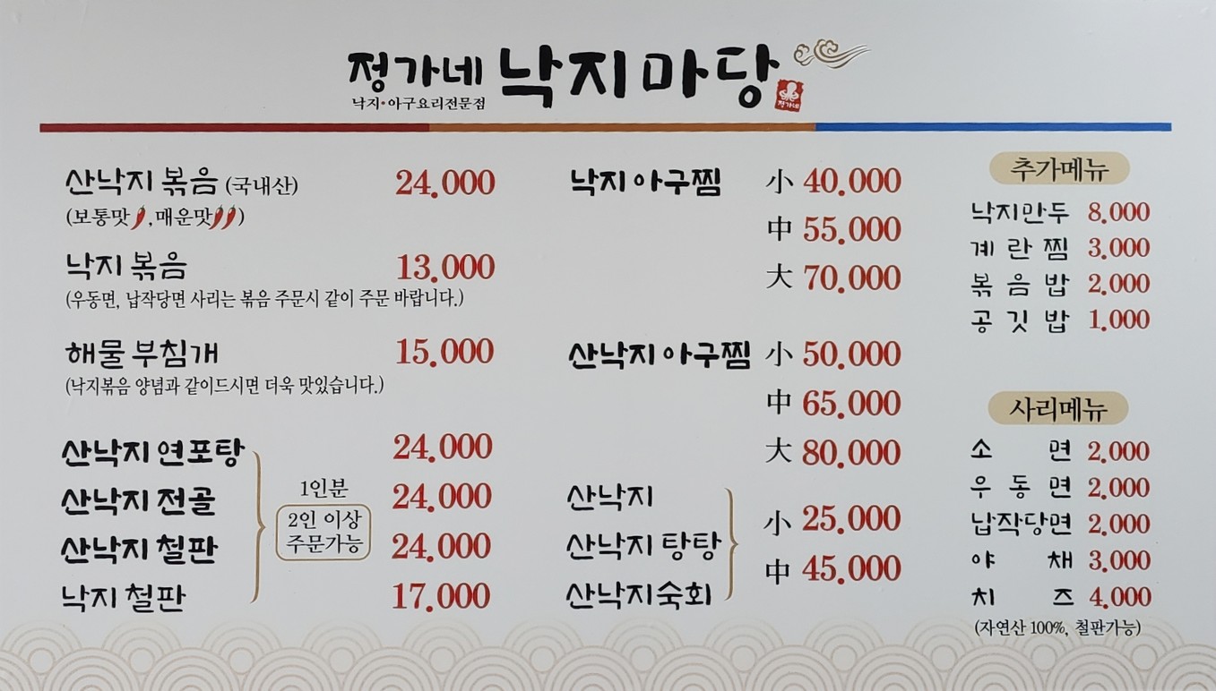 Jeonggane Nakjimadang menu 1
