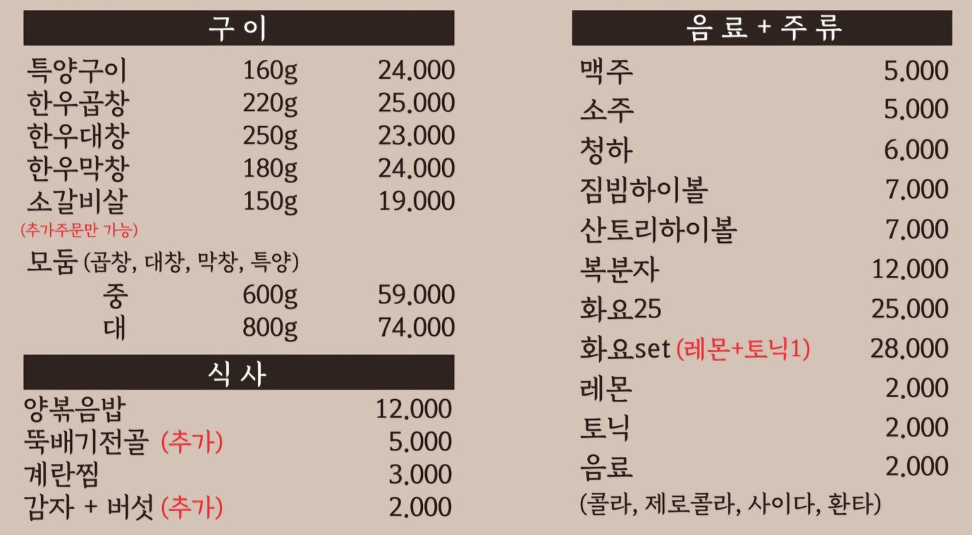 Gopchang de primera calidad menu 2