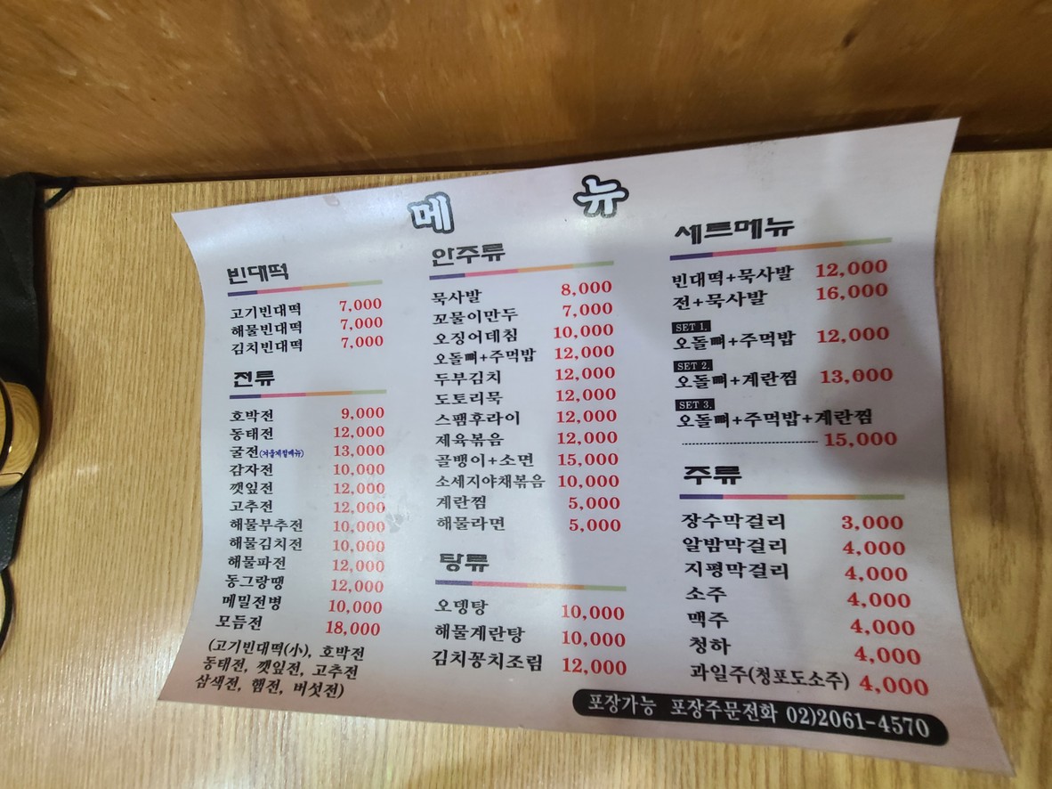 Bindaetteok de Maetjeon menu 1