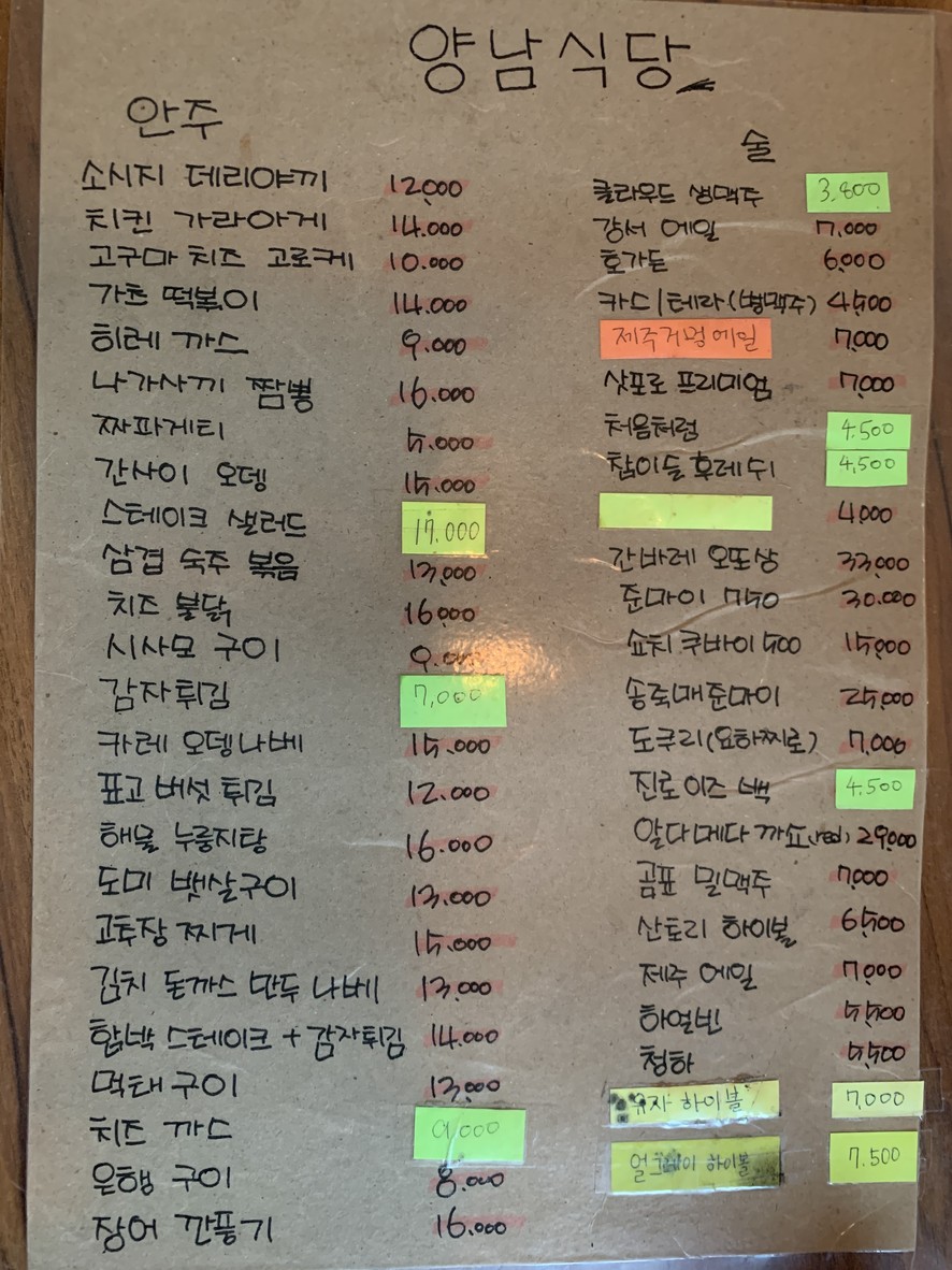 Yangnam Sikdang menu 1