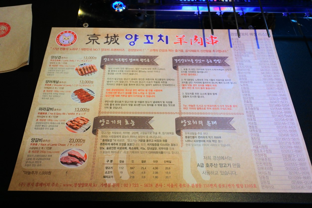 羊肉串 弘大店 menu 1