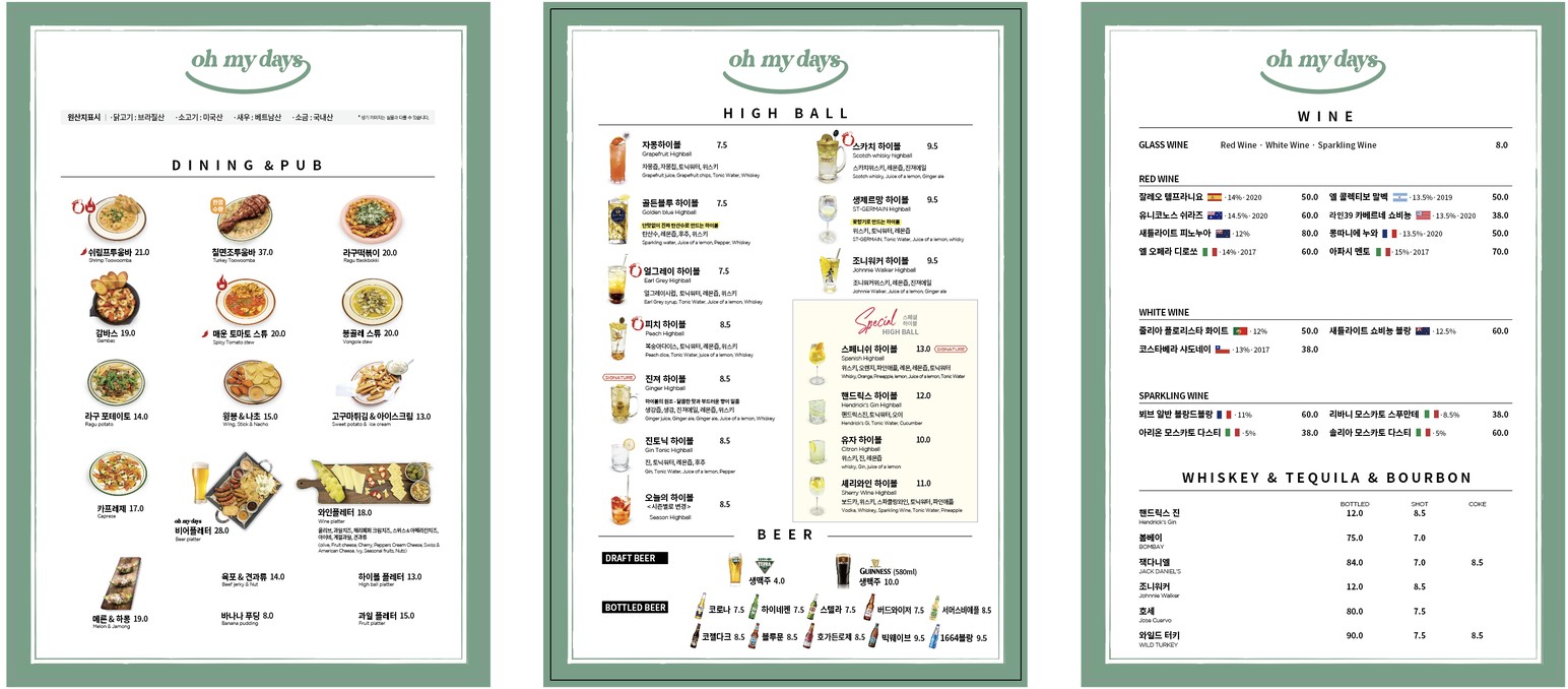 Oh My Days menu 2
