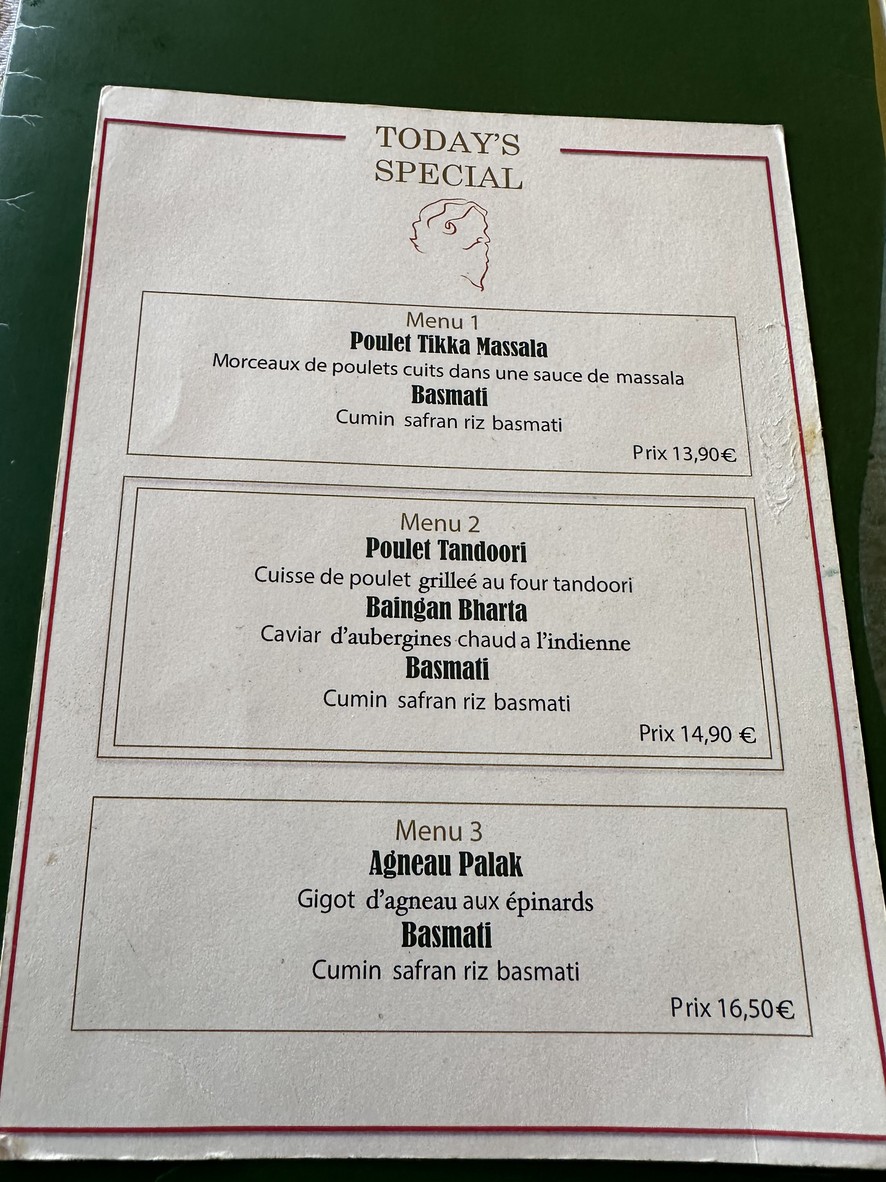 Gitanjali Héritage menu 1
