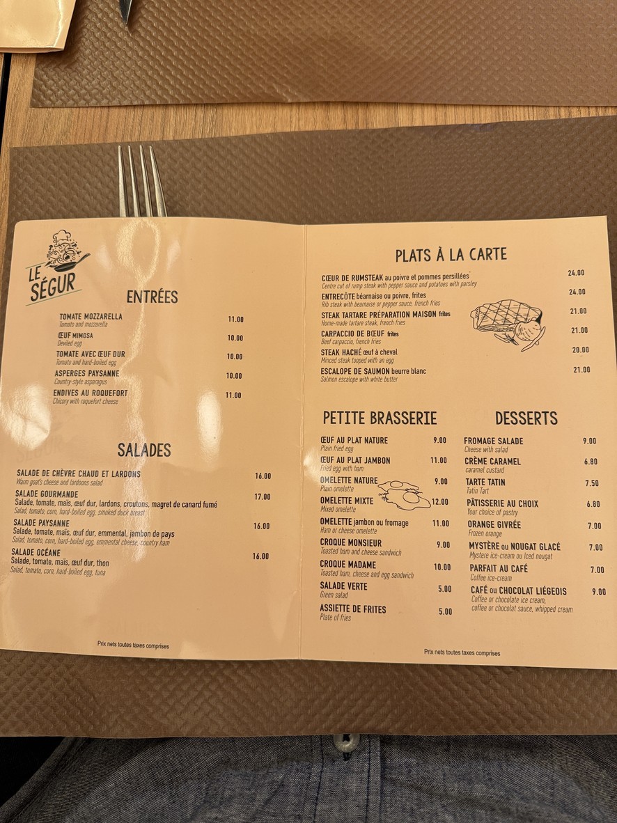 Brasserie Le Ségur menu 1
