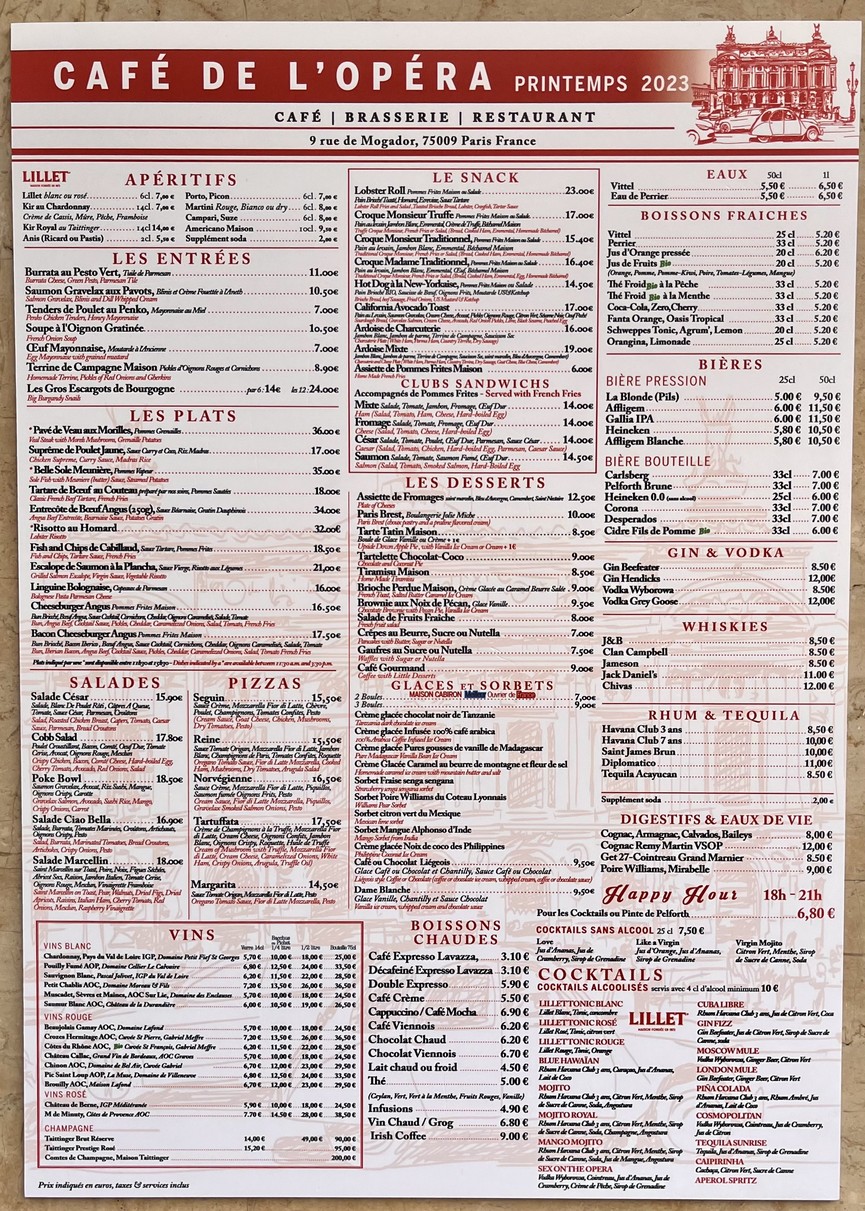 Café de l'Opéra menu 1