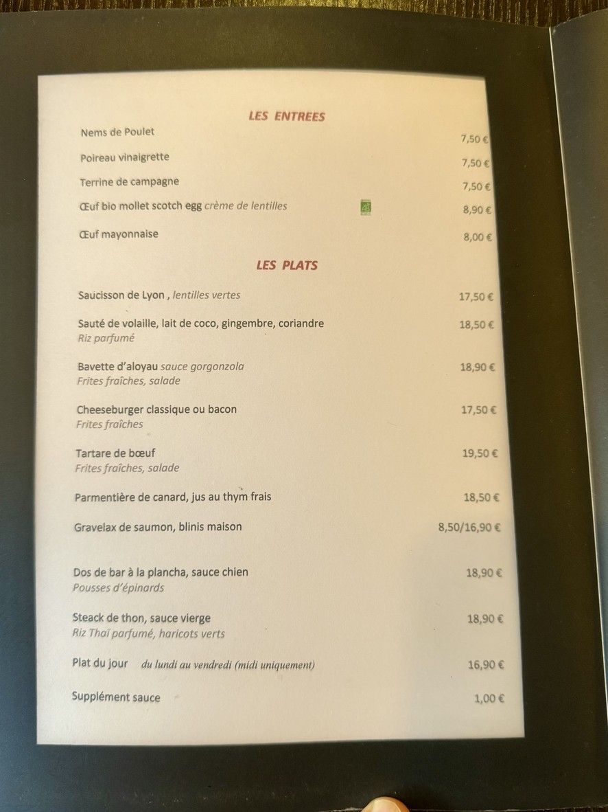 Le Bistrot du Parc (Levallois Perret) menu 1