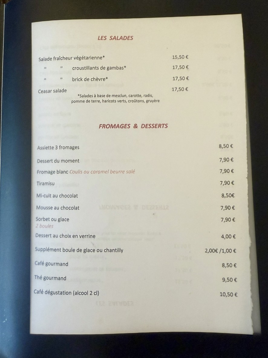 Le Bistrot du Parc (Levallois Perret) menu 2