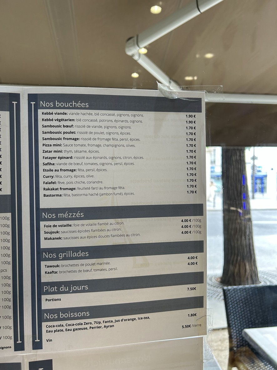 Paris Beirut Traiteur menu 1