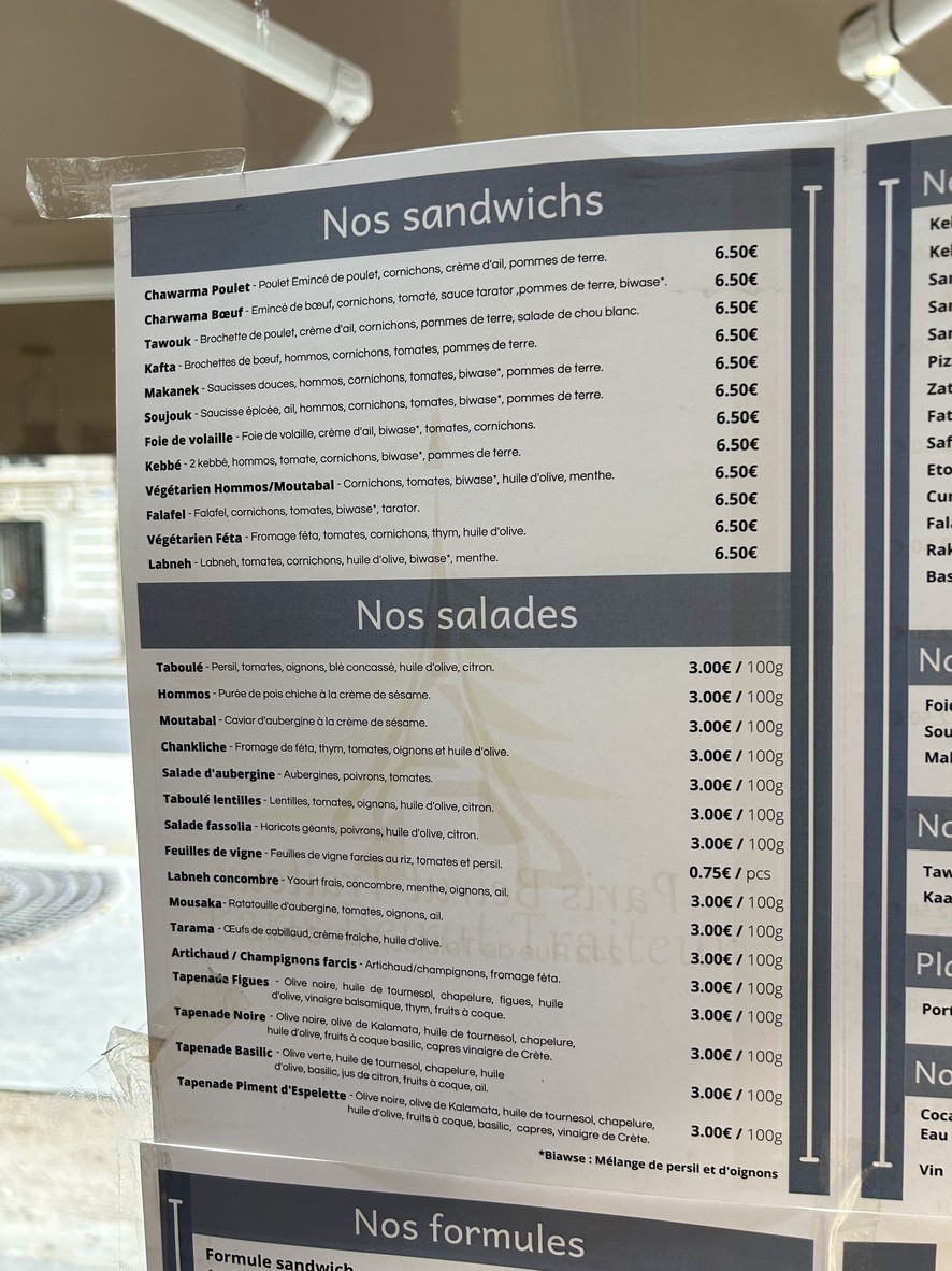 Paris Beirut Traiteur menu 2