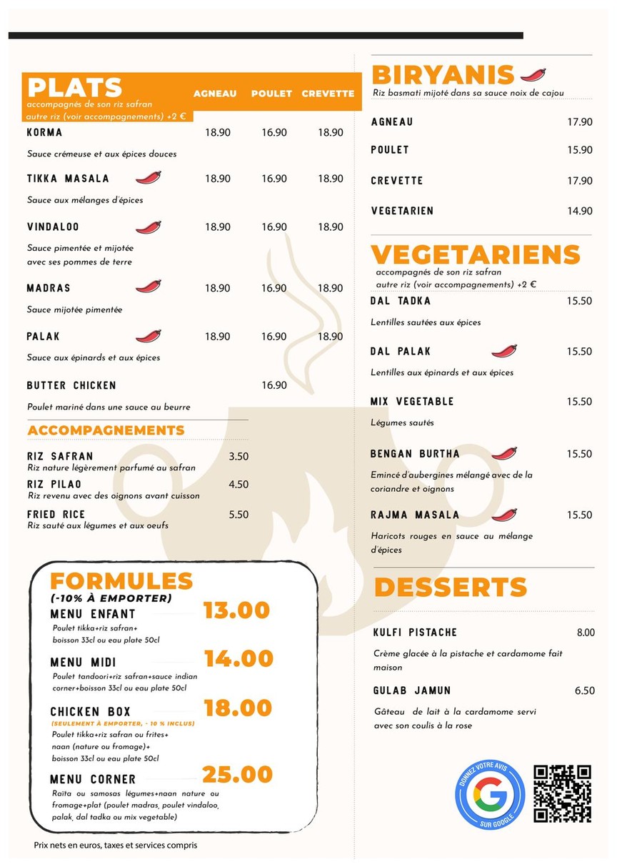 The Indian Corner menu 2