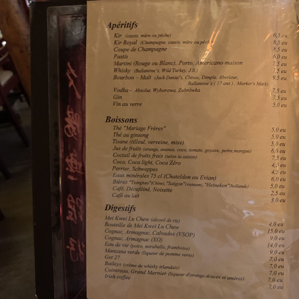 Le Sourire de Saïgon menu 1