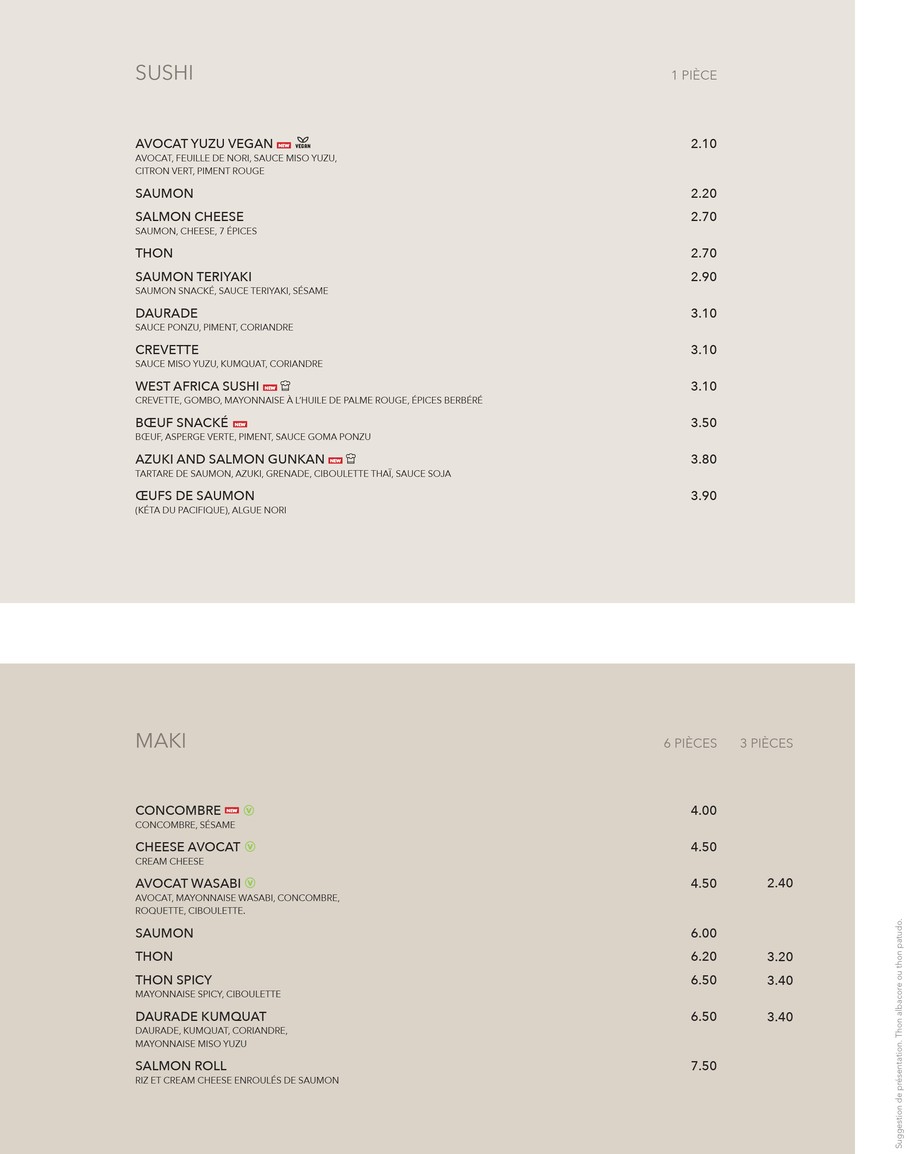 Sushi Shop Paris Grenelle menu 1