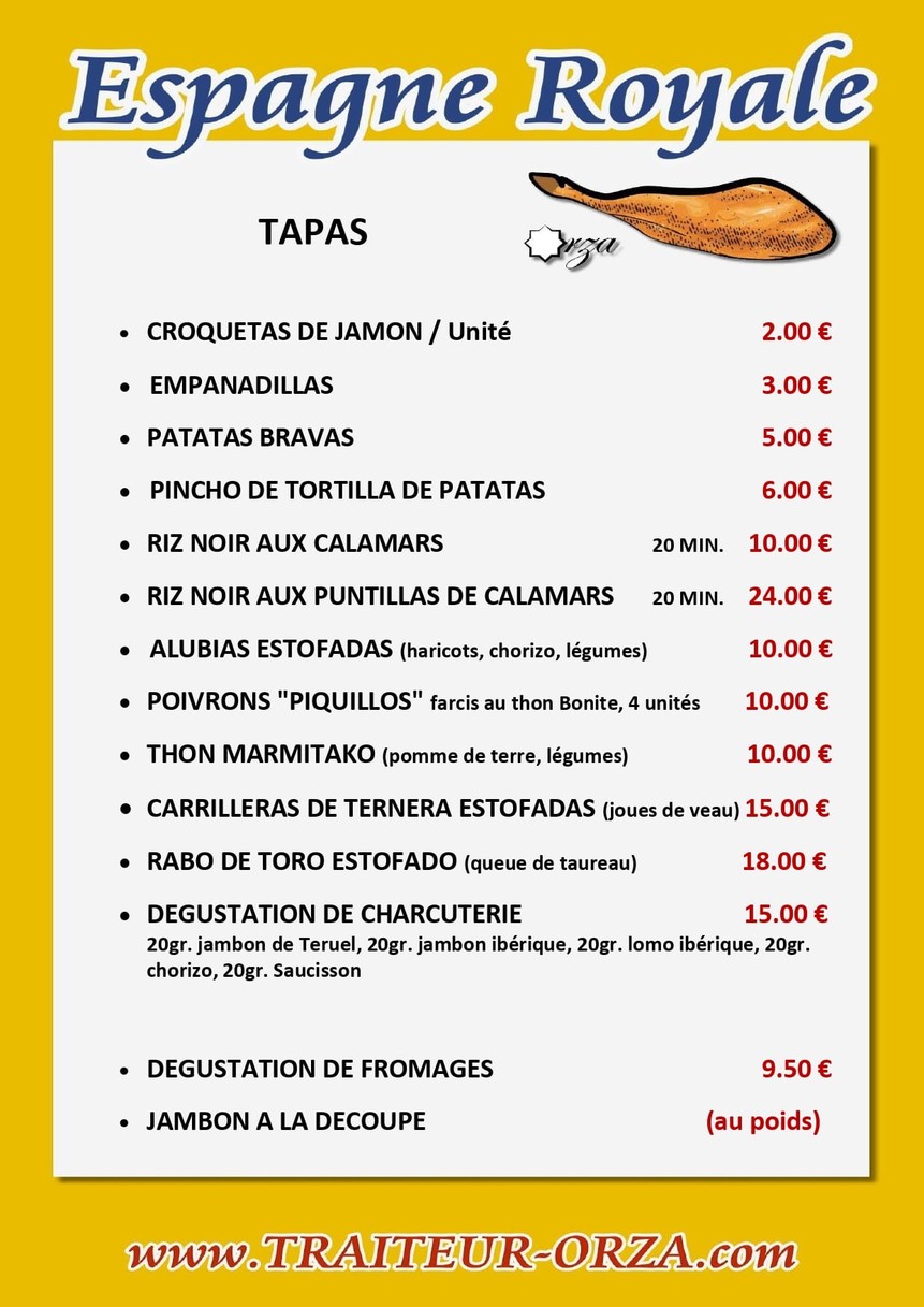 Espagne Royale - Traiteur Orza menu 1