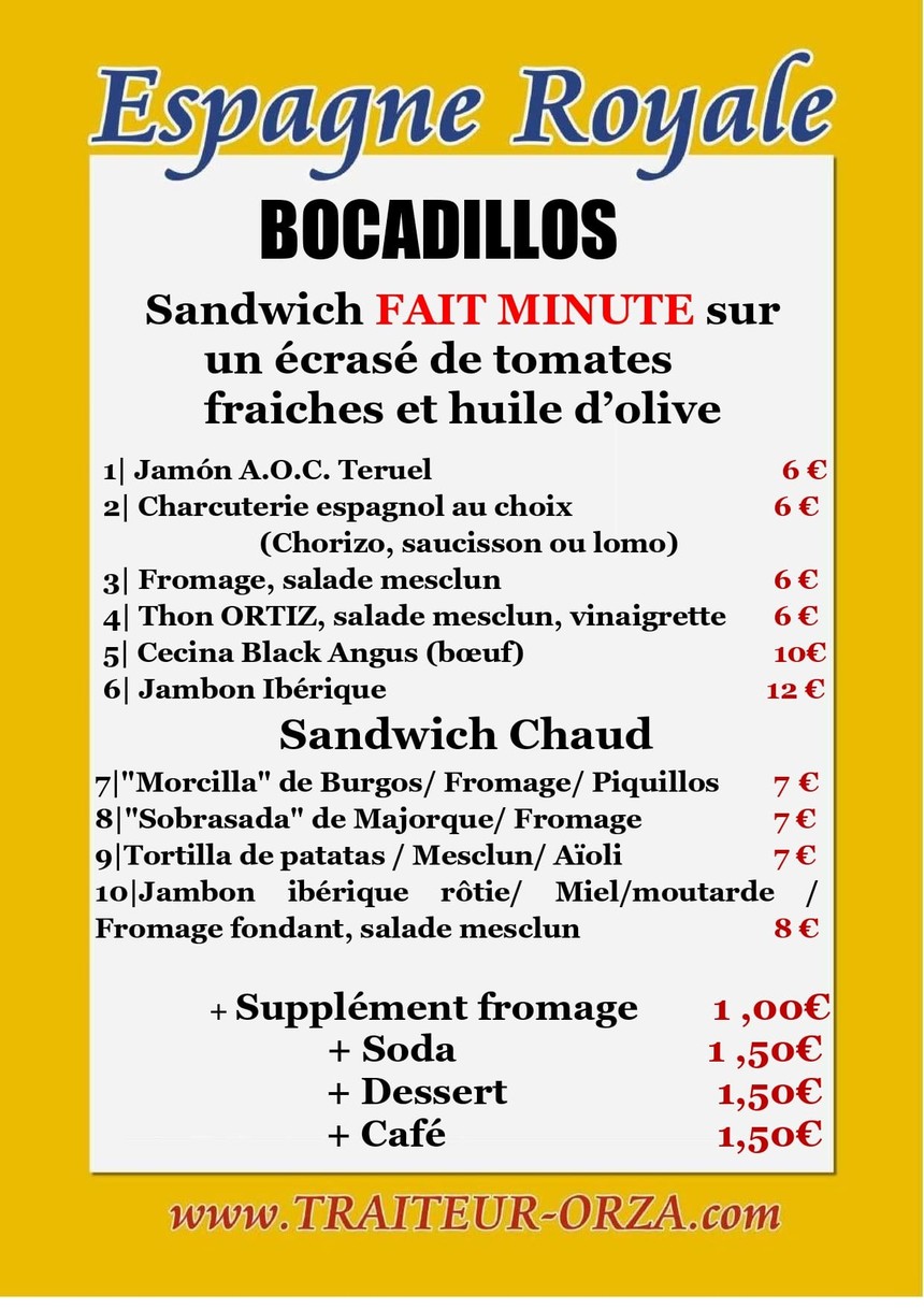 Espagne Royale - Traiteur Orza menu 2