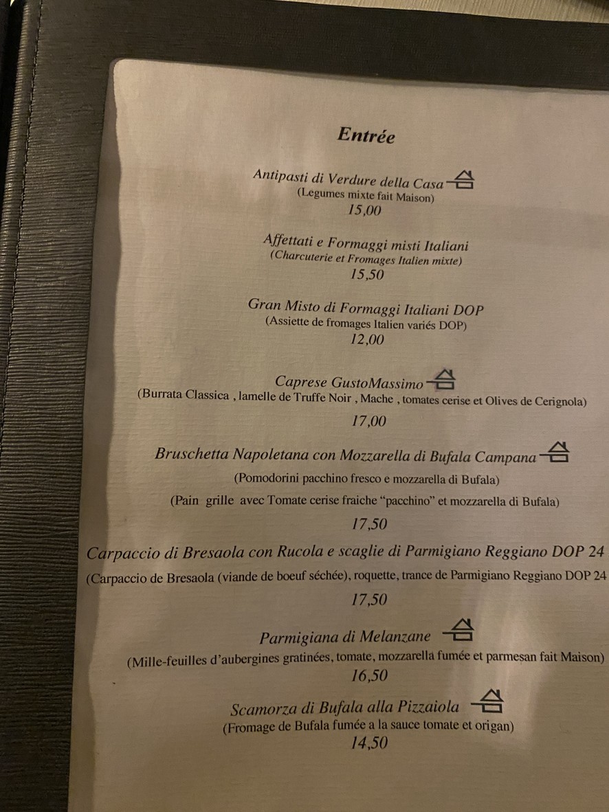 Tradizione Gastronomica Italiana by GustoMassimo Paris depuis 2010 menu 1