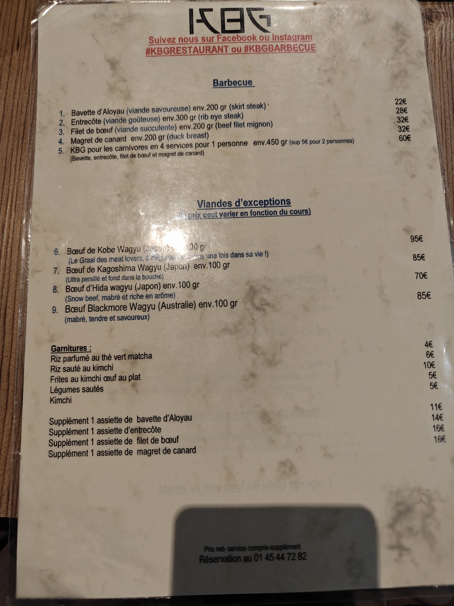 KBG Korean Barbecue Grill menu 2