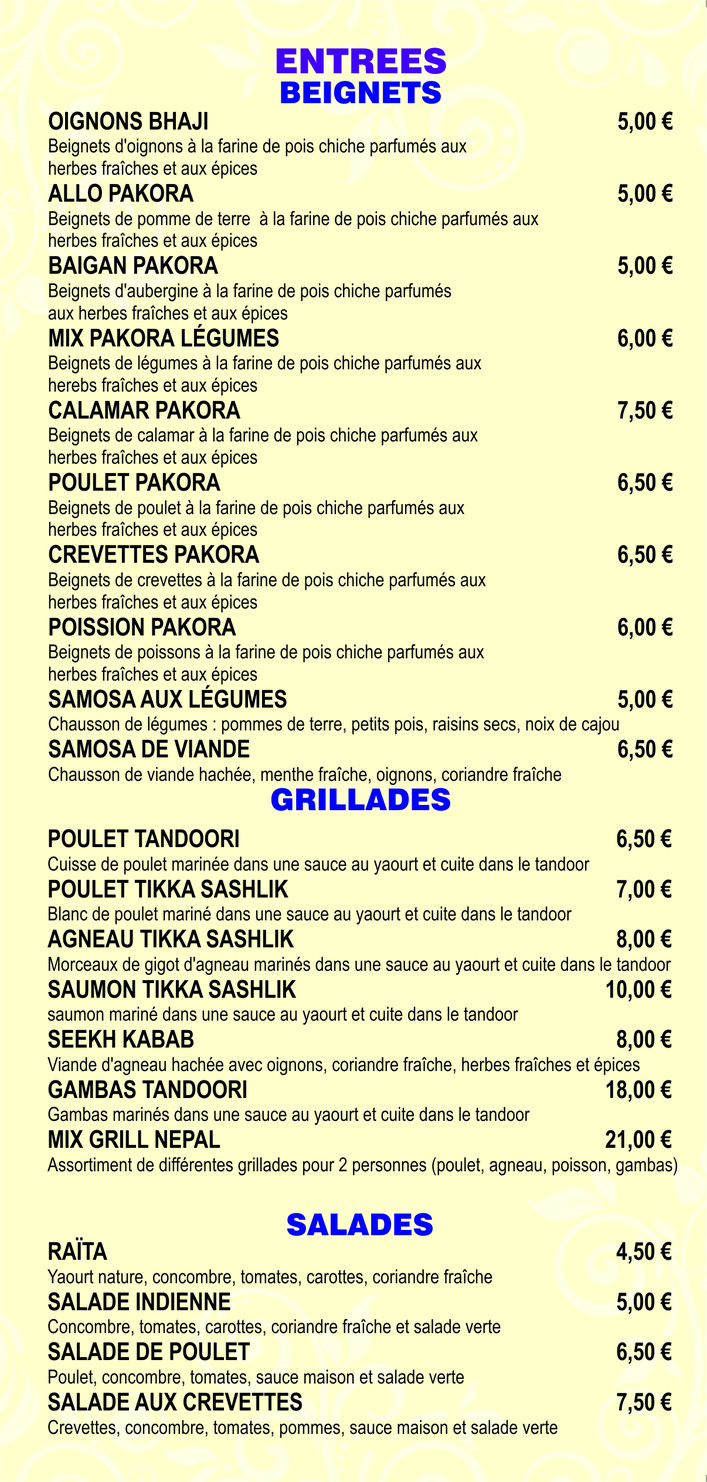 Restaurant Namaste Nepal menu 1