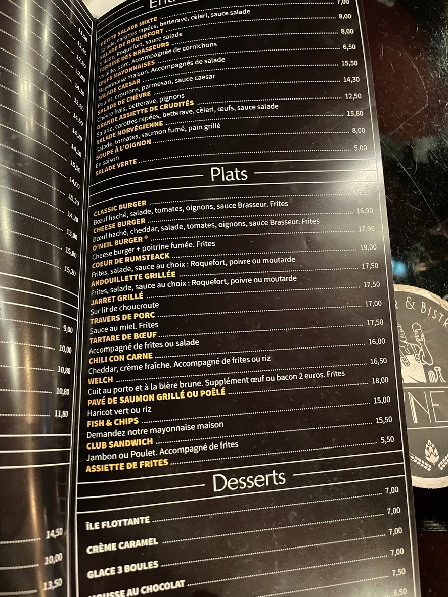 O'Neil menu 1
