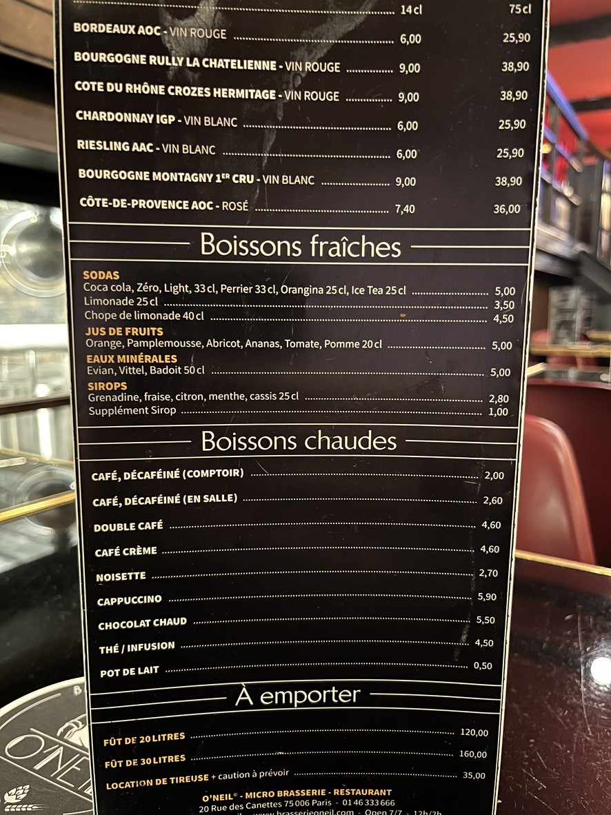 O'Neil menu 2