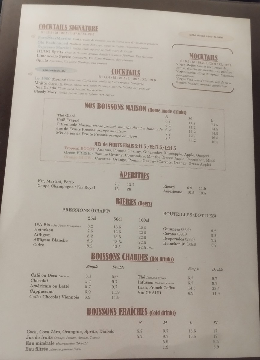 La Crémaillère 1900 menu 2