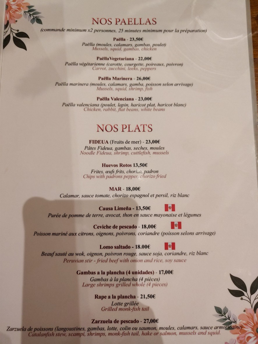 La Paella menu 2