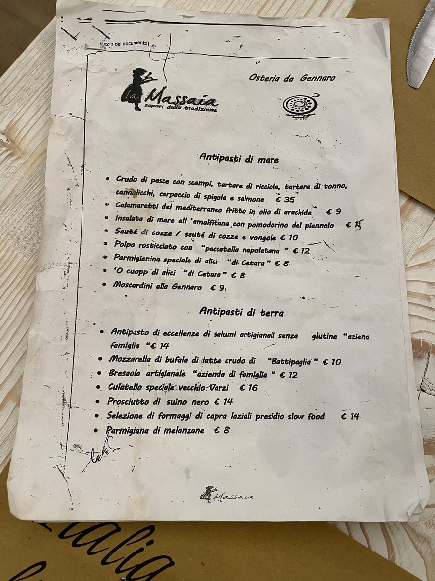 Osteria La Massaia menu 1