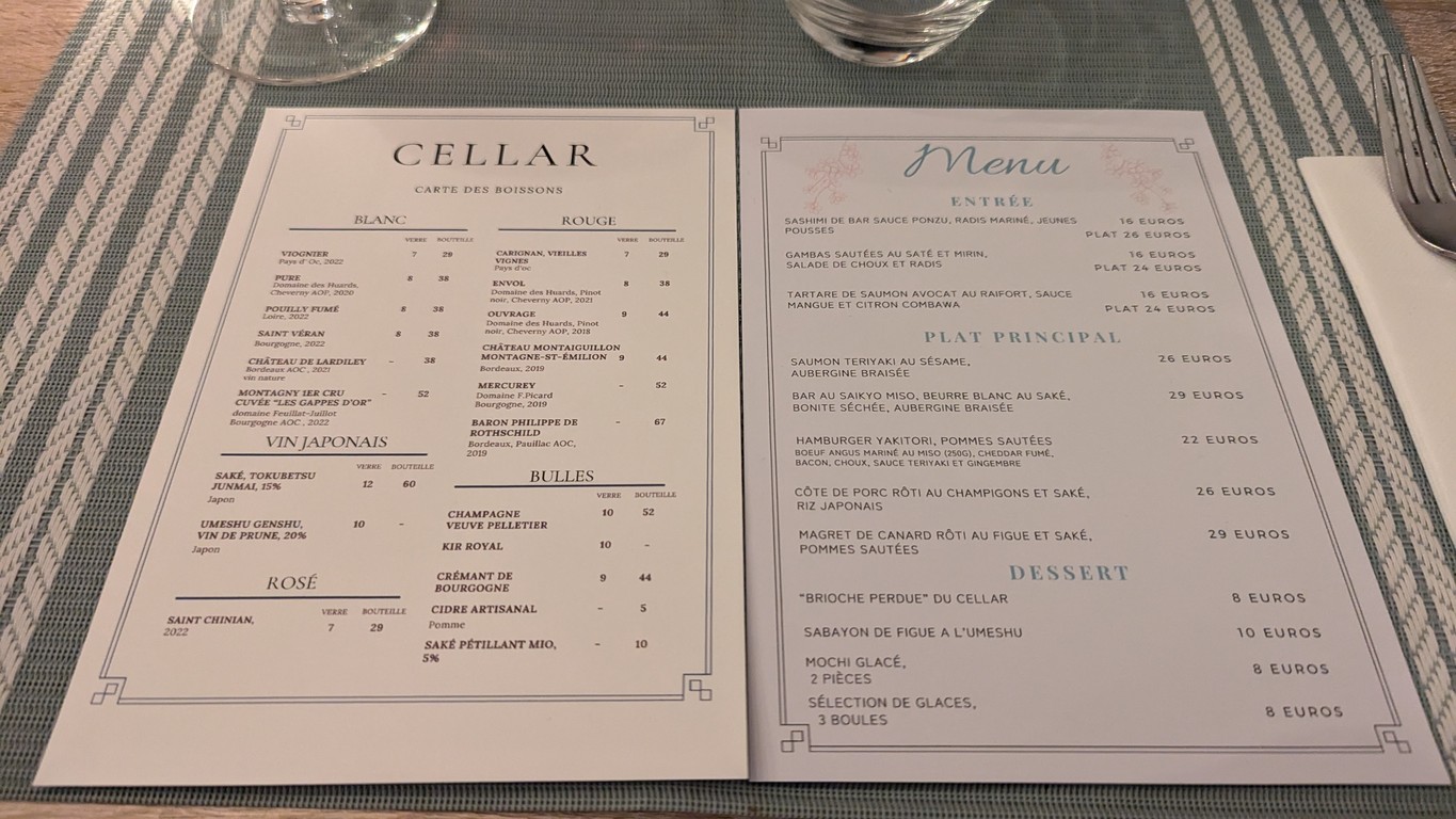 Cellar menu 1