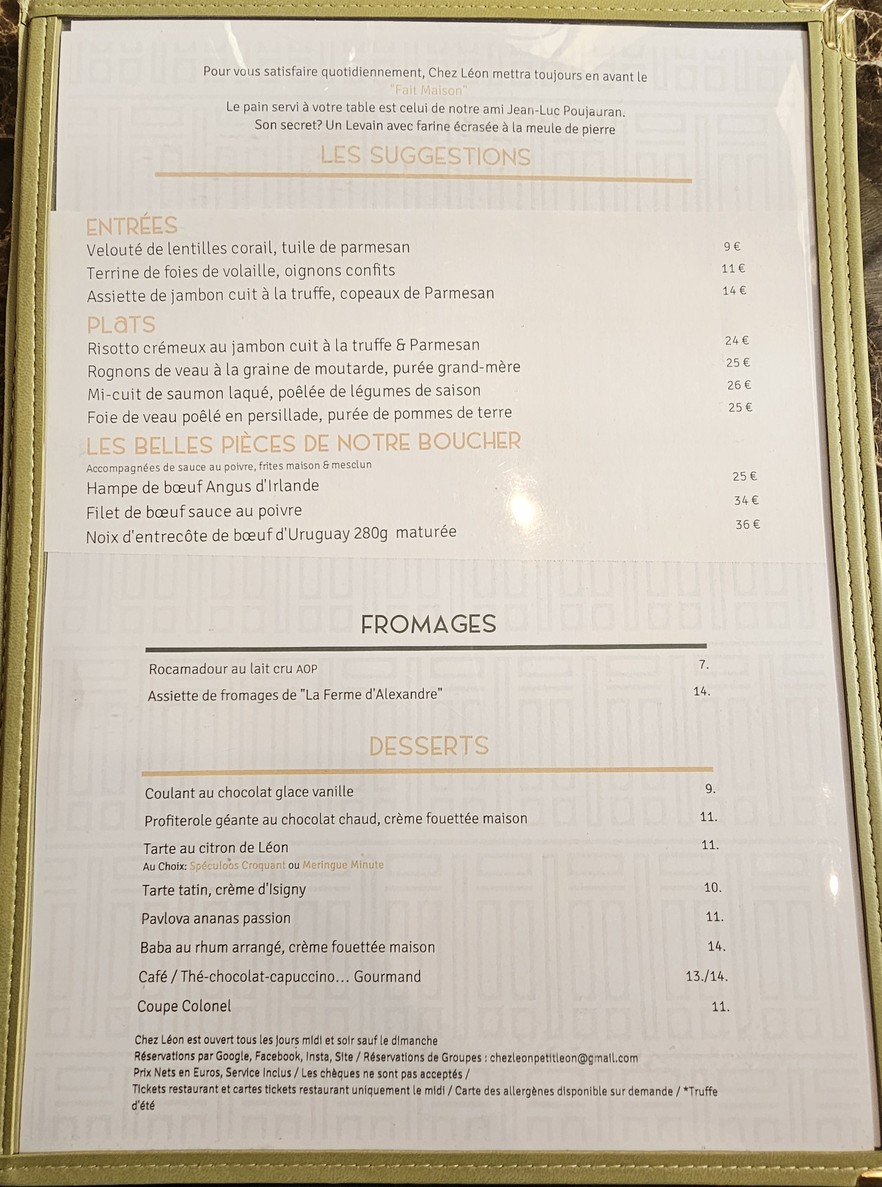 Chez Léon menu 1