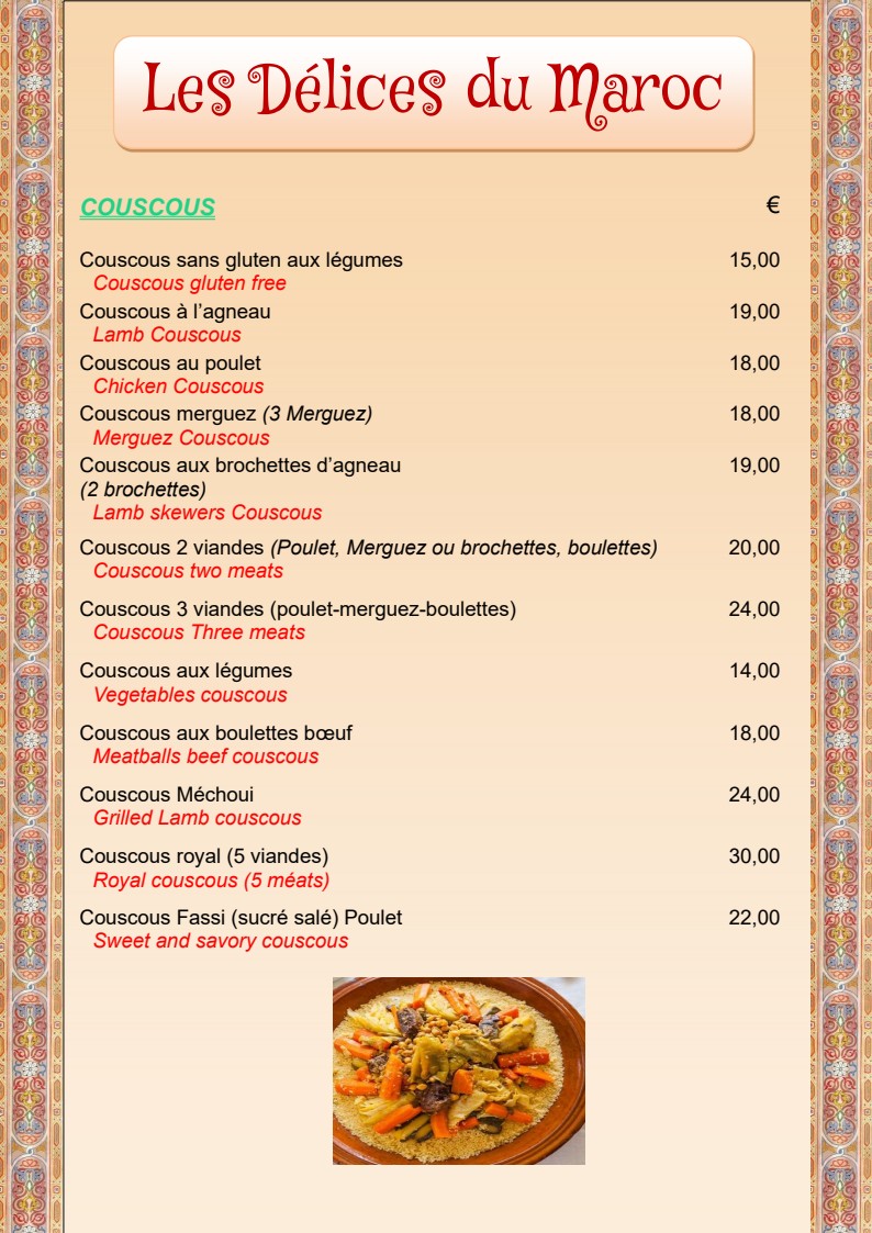Les Délices du Maroc menu 2