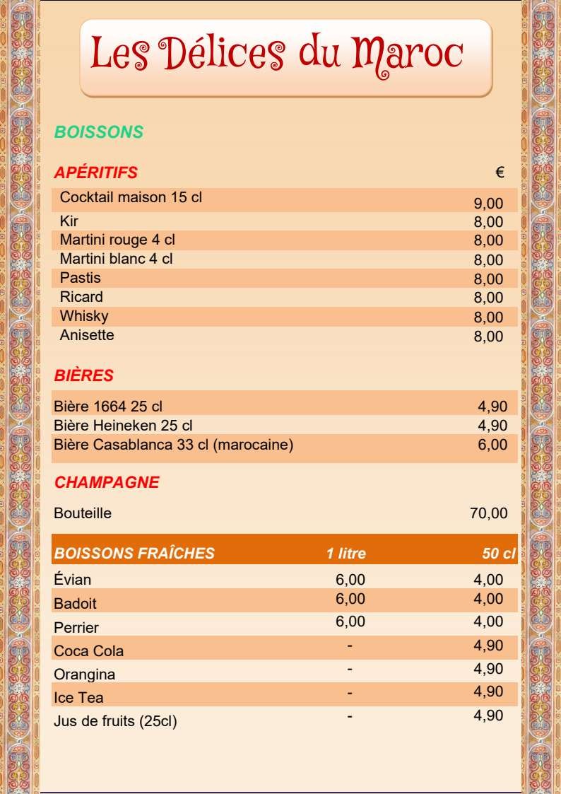 Les Délices du Maroc menu 5