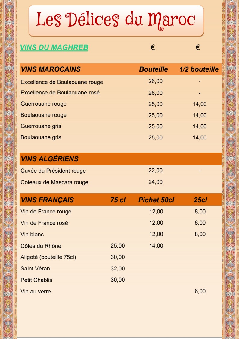 Les Délices du Maroc menu 6