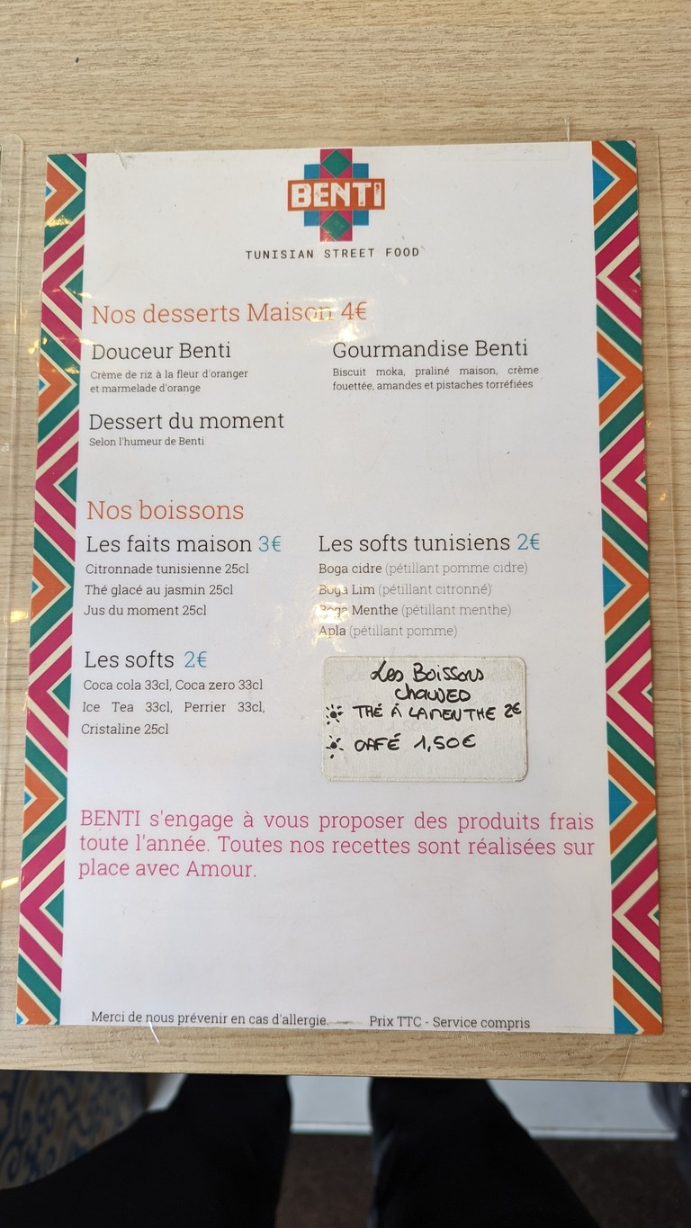 BENTI - Restaurant / Street Food Tunisien Paris 11 menu 2