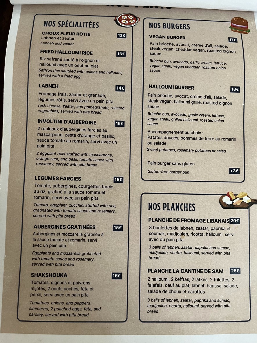 La Cantine de Sam menu 2