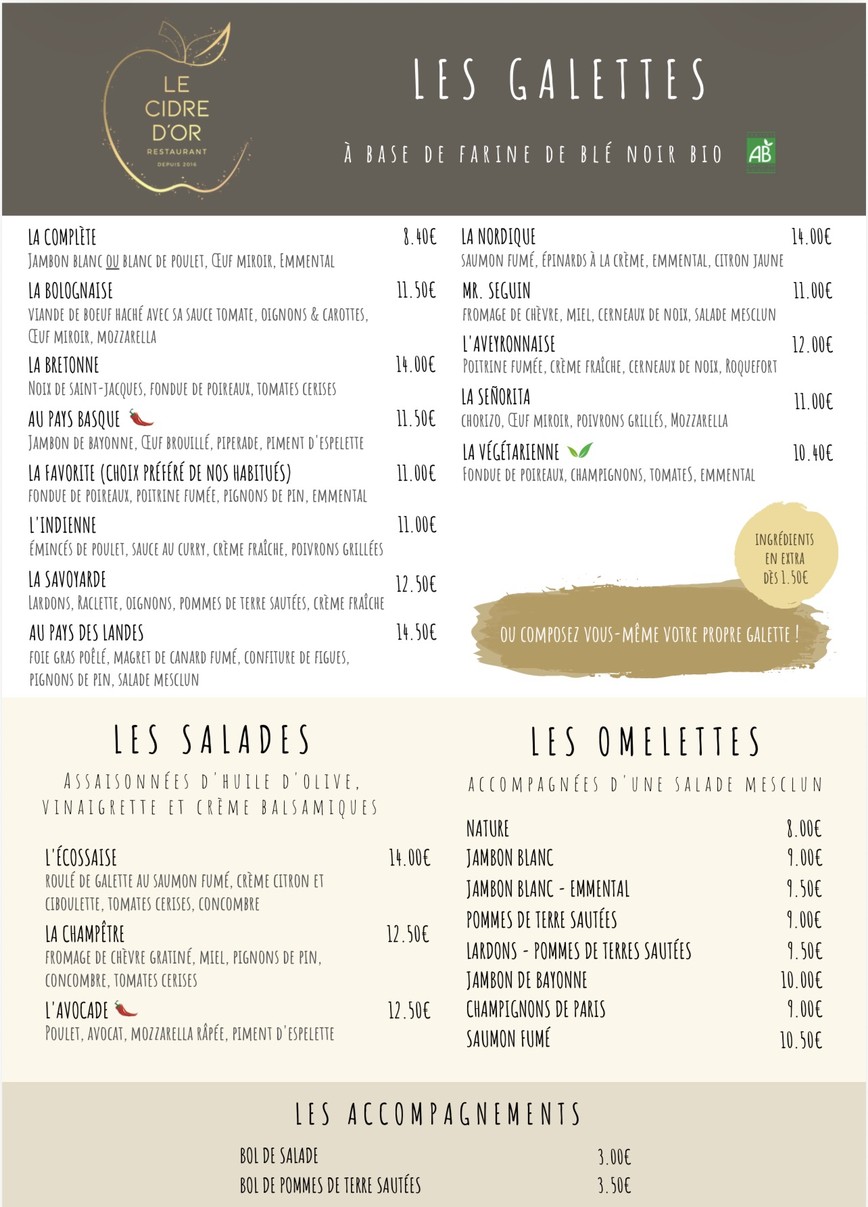 Le Cidre d'Or menu 1