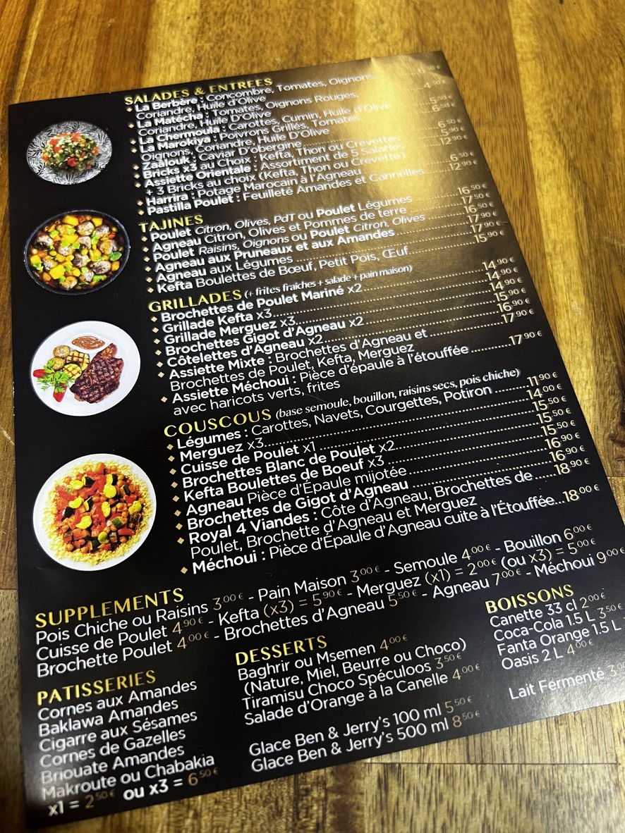 Oriental Corner Couscous à domicile et cuisine marocaine menu 2
