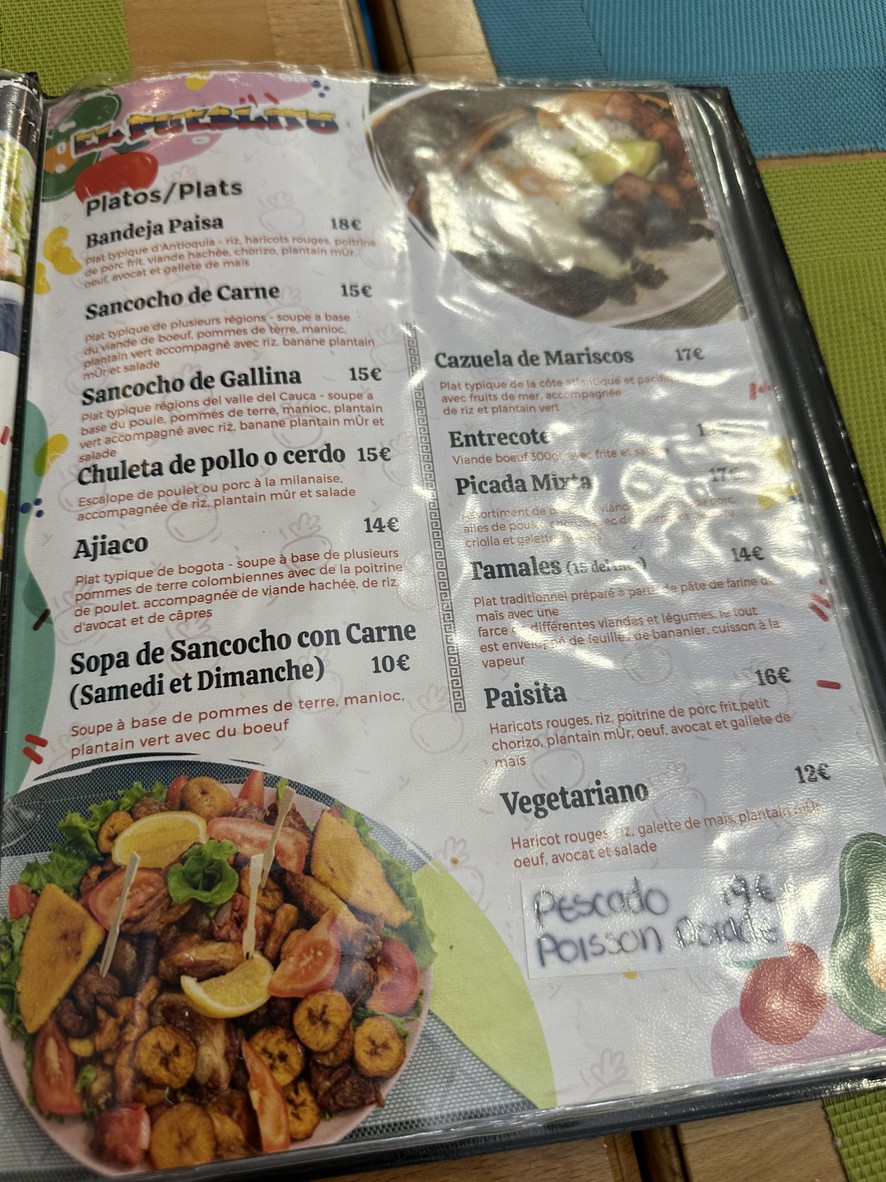 El pueblito restaurante colombiano en paris menu 1
