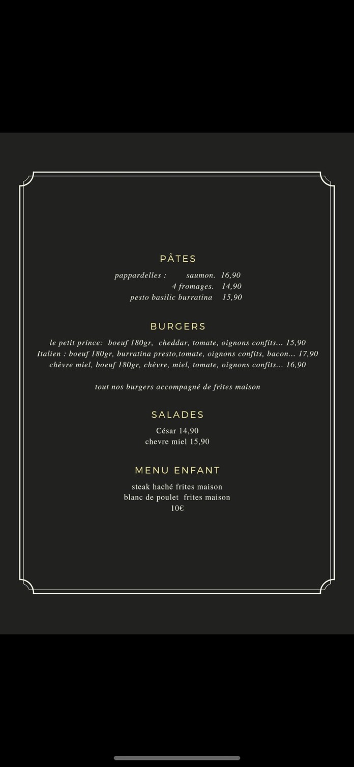 Le petit prince menu 3