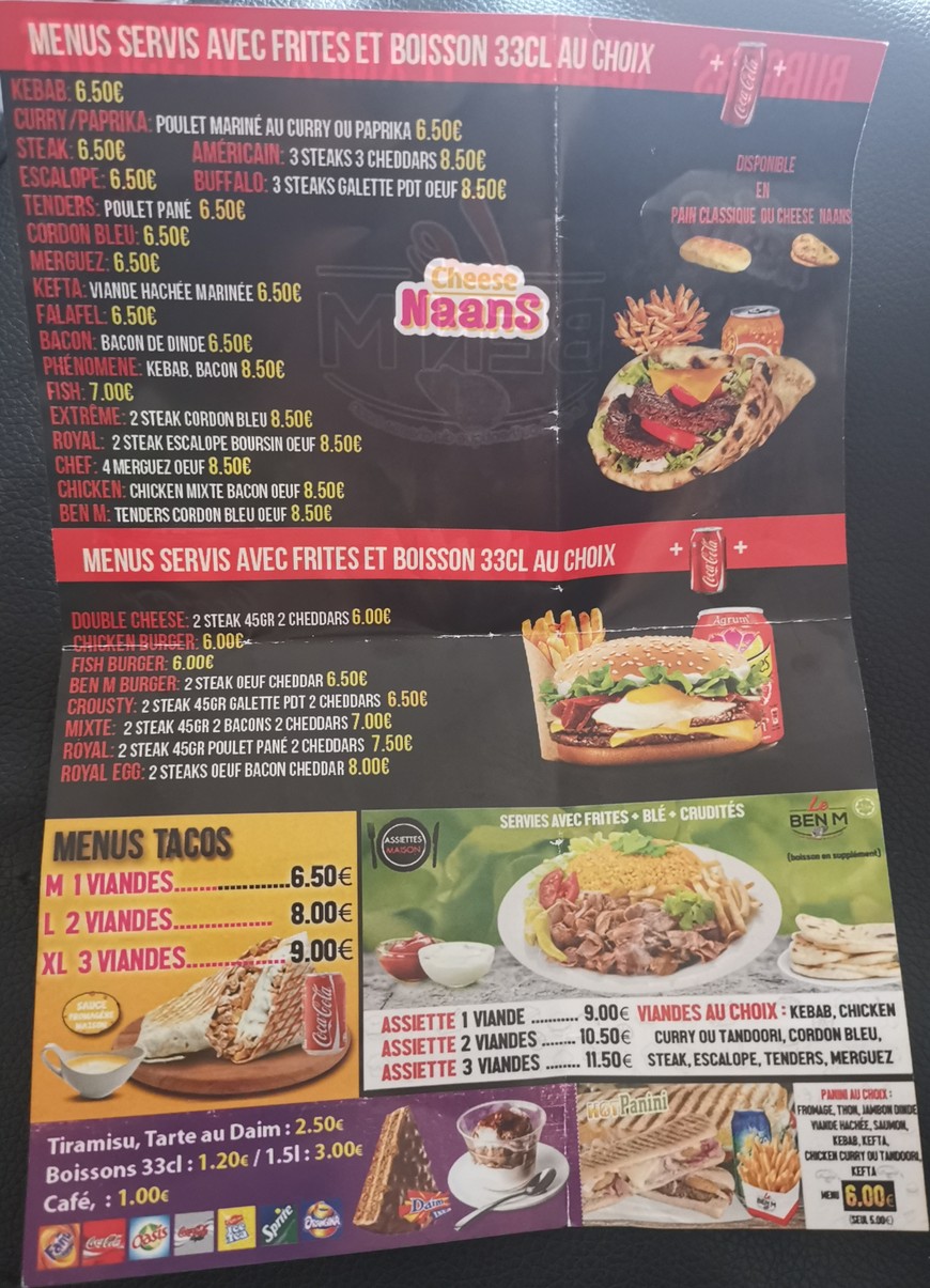 Ben M menu 1