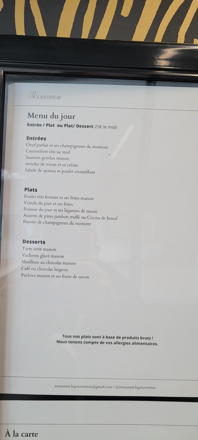 Restaurant Le Gouverneur menu 1